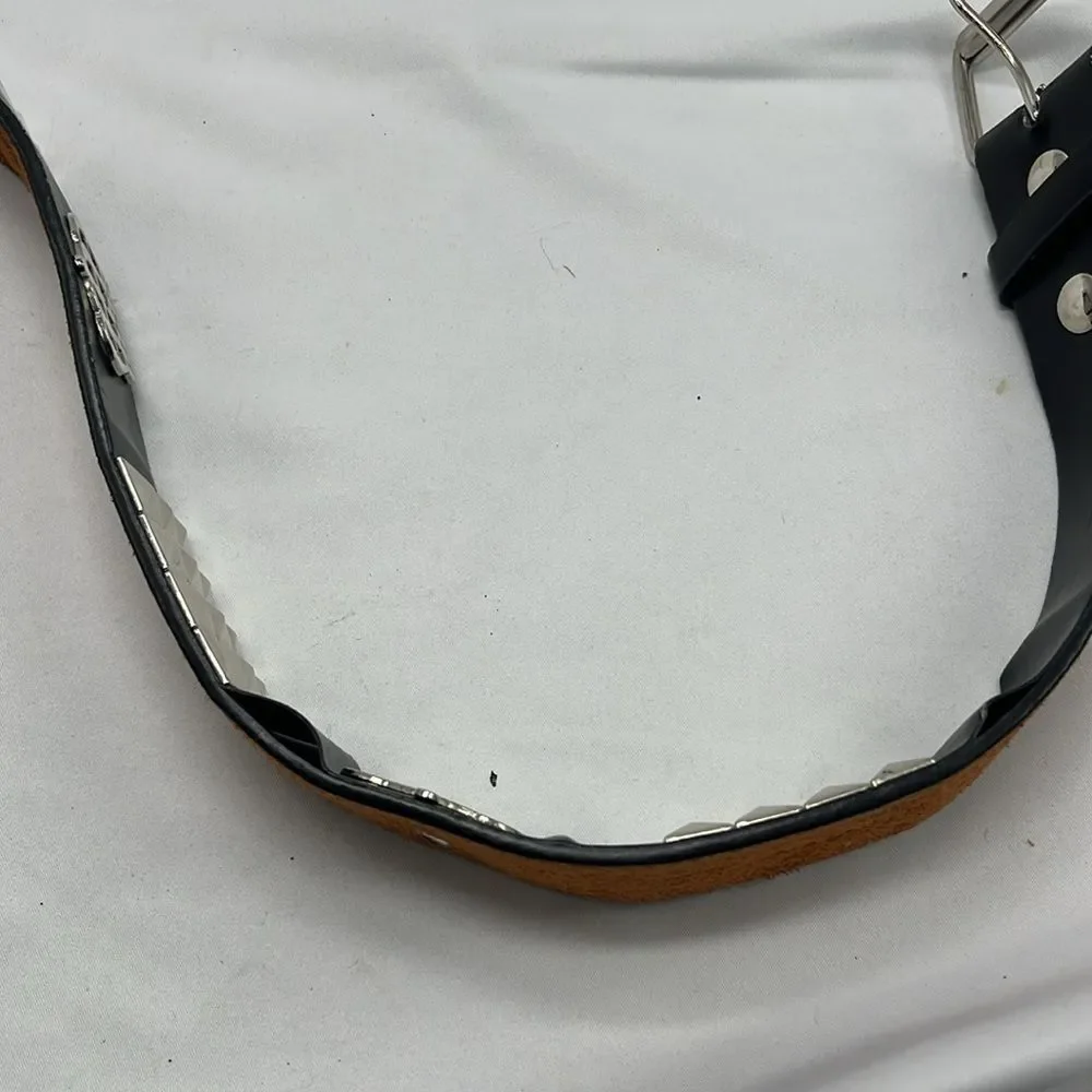 Vintage Y2K Black Leather Belt with Crowns and Studs
